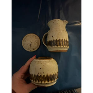 Ben Owern Stoneware Pitcher and Honey Pot Stampe not Signed